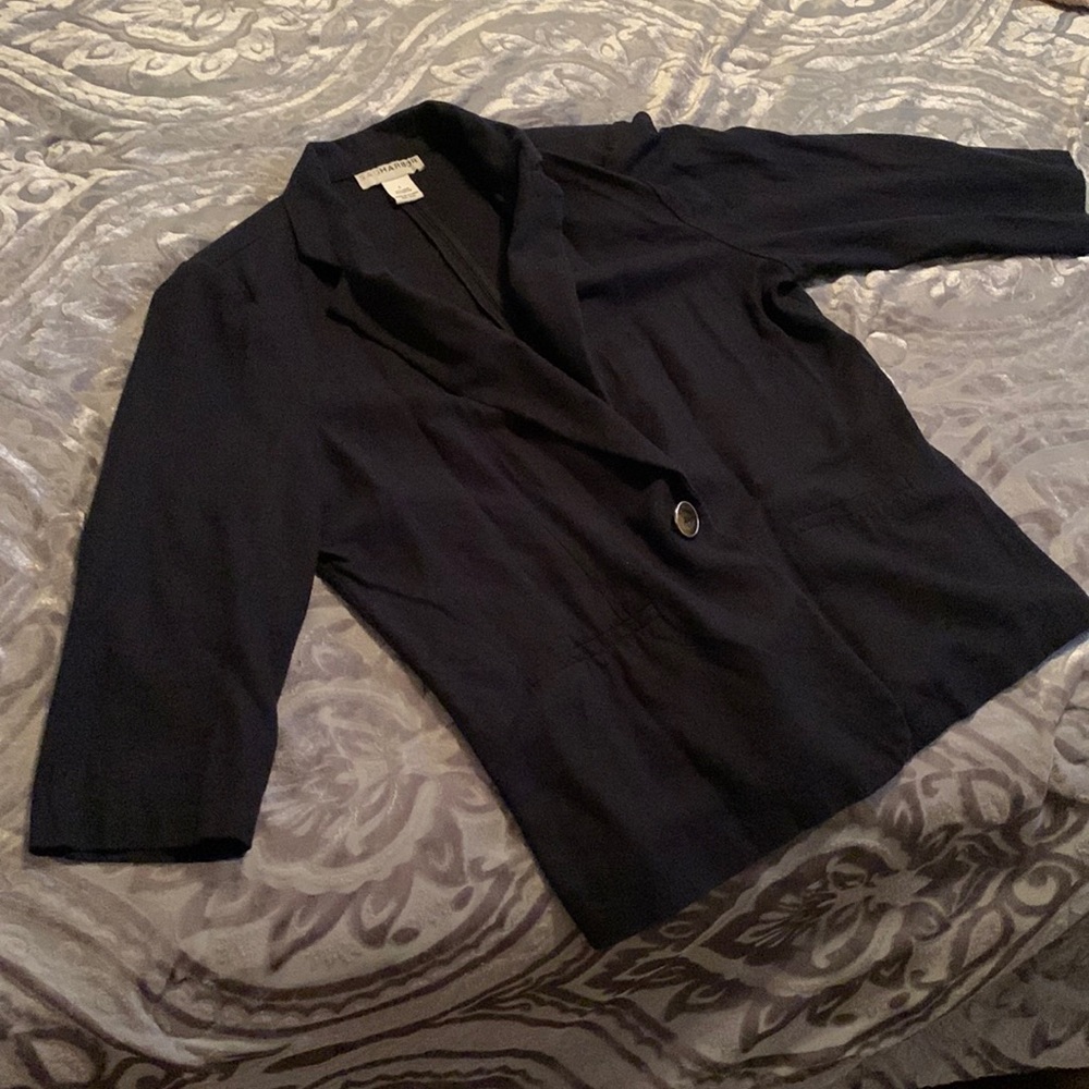 Navy blue 3/4 sleeve Sagharbor blazer. Size LG. Padded shoulder.